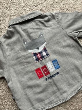 Obaibi Gray Fox Patch Button-Down Shirt for Kids